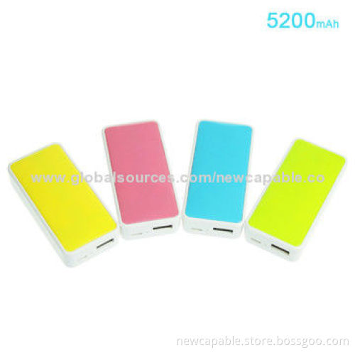 Colorful Designed Power Bank, 5,200mAh Capacity, 5V DC/0.8A Input